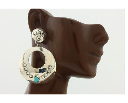 Navajo Handmade Earrings 925 Silver Blue Turquoise Signed Vera Jane C.80's