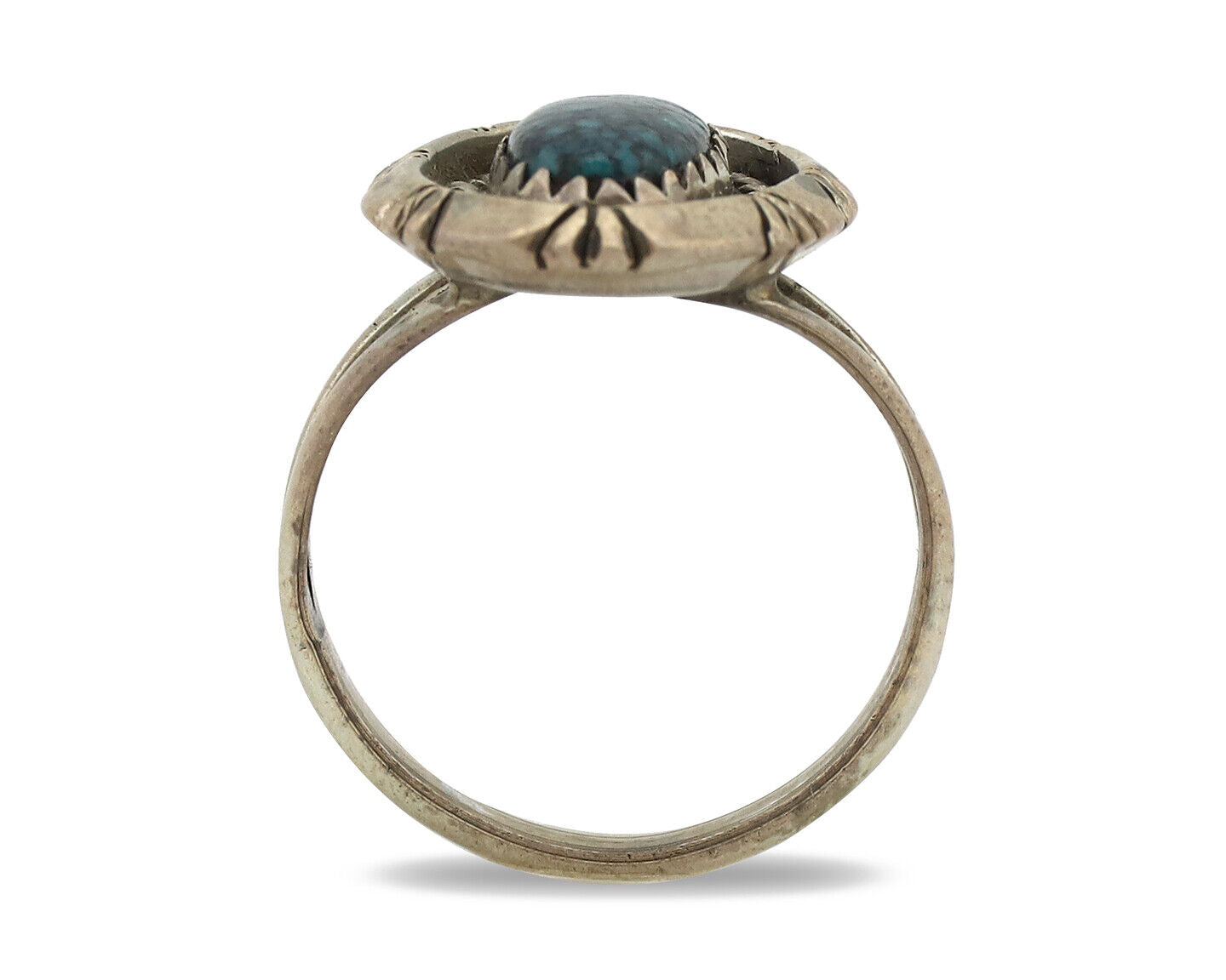 Navajo Ring 925 Silver Natural Black Spiderweb Turquoise Native Artist C.80's