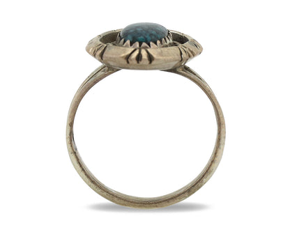 Navajo Ring 925 Silver Natural Black Spiderweb Turquoise Native Artist C.80's