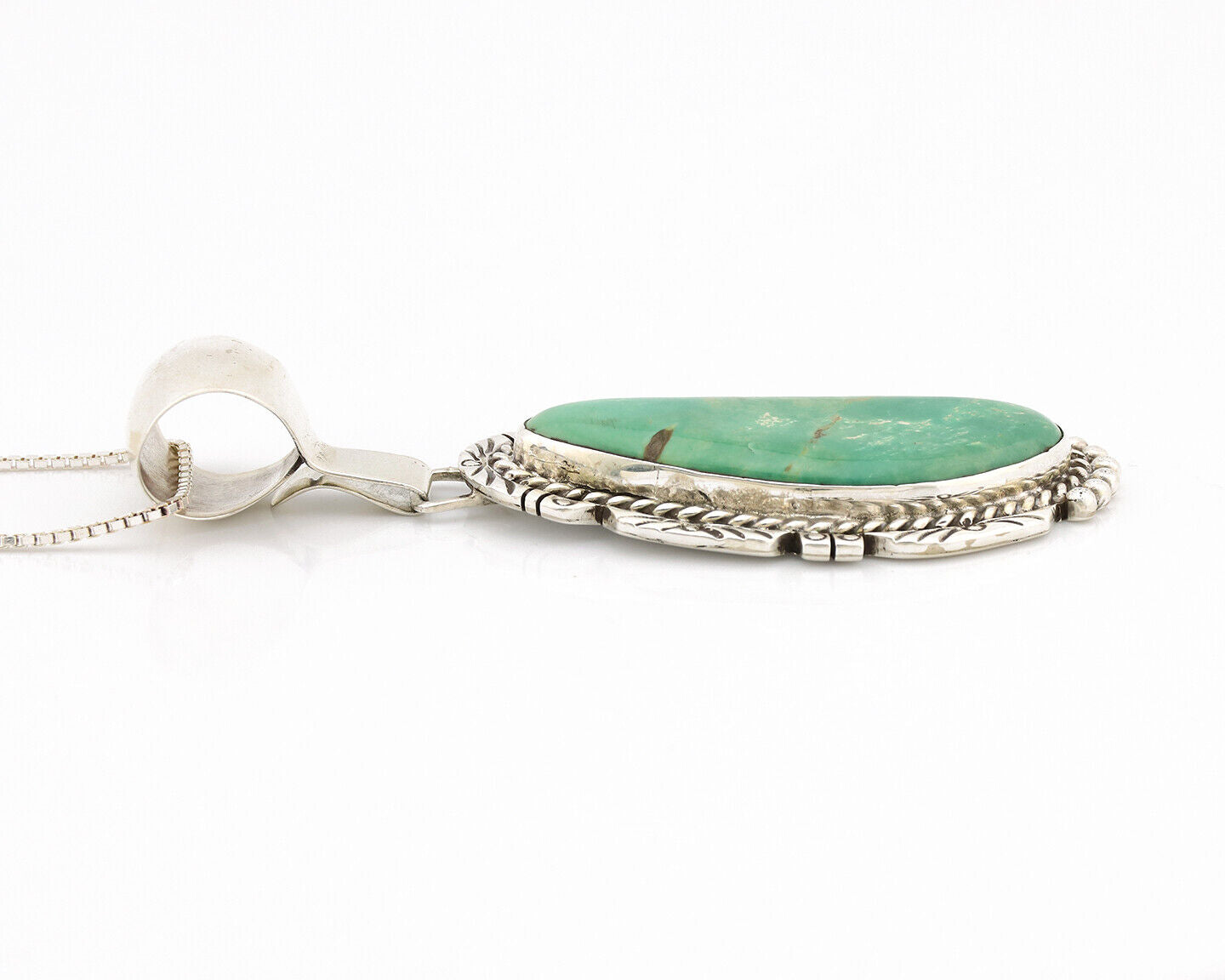 Navajo Necklace 925 Silver Natural Green Turquoise Artist Signed J C.80's