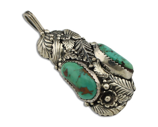 Navajo Pendant 925 Silver Natural Mined High Grade Turquoise Signed Tom Willeto