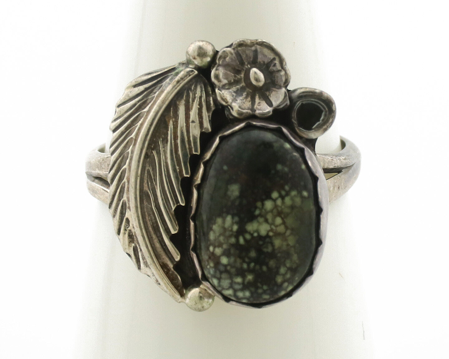Navajo Ring .925 Silver Spiderweb Turquoise Handmade Native American Artist C80s