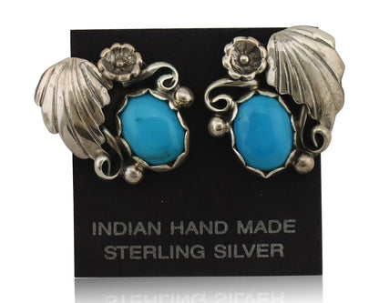 Navajo Earrings 925 Silver Sleeping Beauty Turquoise Native American C.80's