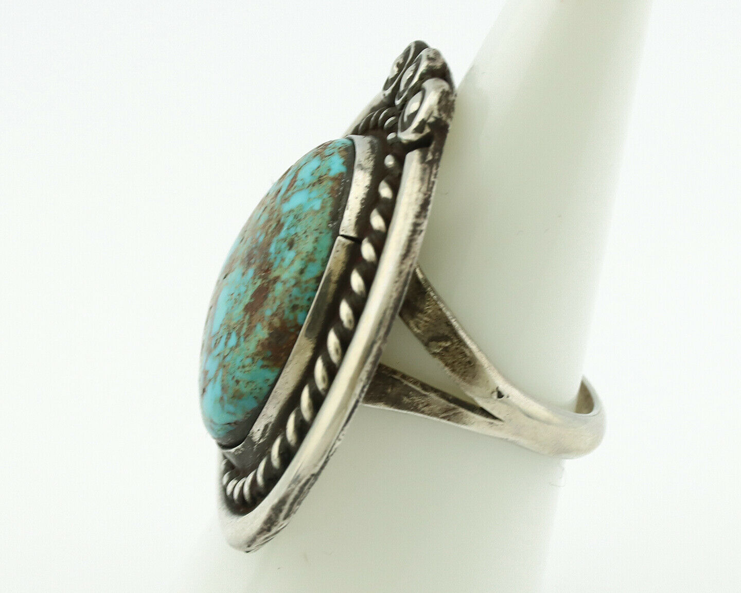 Navajo Ring .925 Silver Bisbee Turquoise Native American Artist C.80's