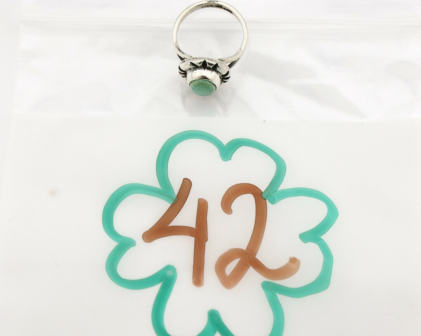 Navajo Ring .925 Silver Kingman Turquoise Artist Signed Gecko C.90's