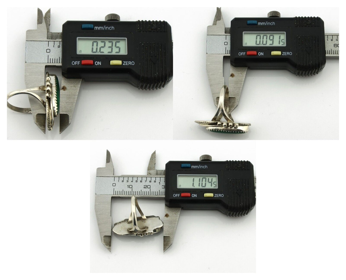 Navajo Ring 925 Silver Natural Green Malachite Signed Justin Morris C.80's