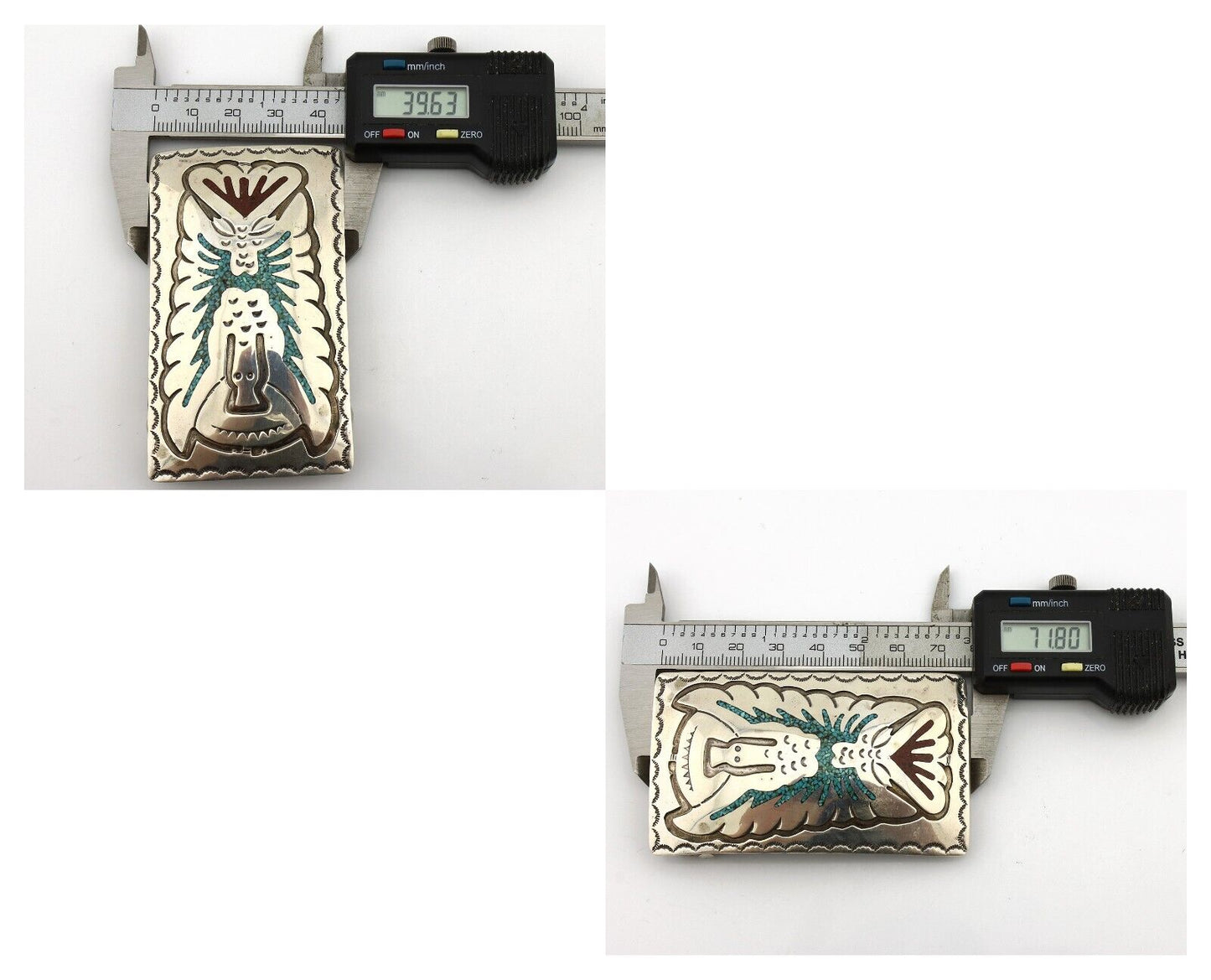 Navajo Belt Buckle 925 Silver Handmade Chip Inlay Artist Signed Begay C.80s