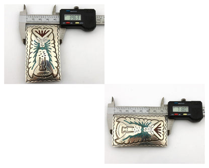 Navajo Belt Buckle 925 Silver Handmade Chip Inlay Artist Signed Begay C.80s