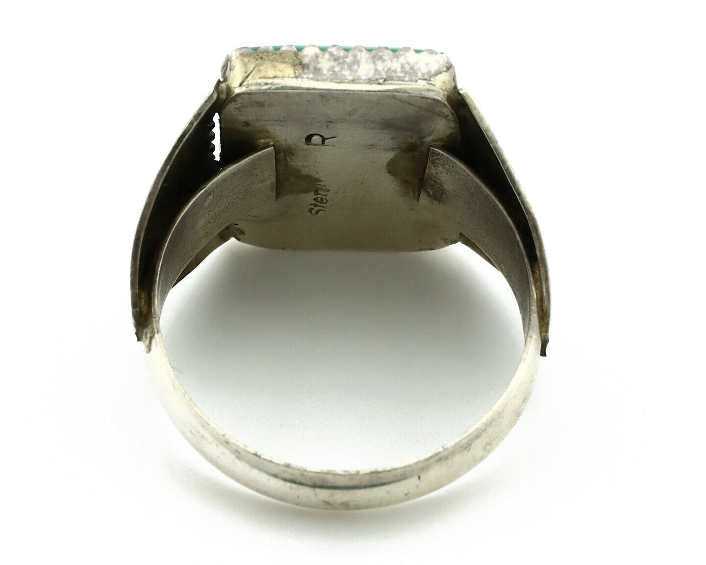 Navajo Ring .925 Silver Green Turquoise Native American Artist C.80's