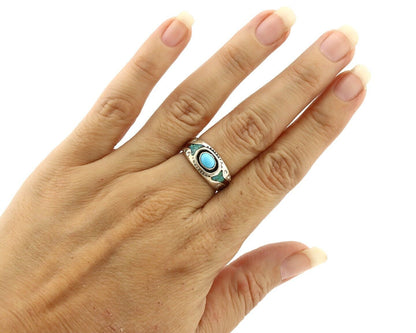 Navajo Handmade Ring 925 Silver Blue Turquoise & Coral Native American C.80's