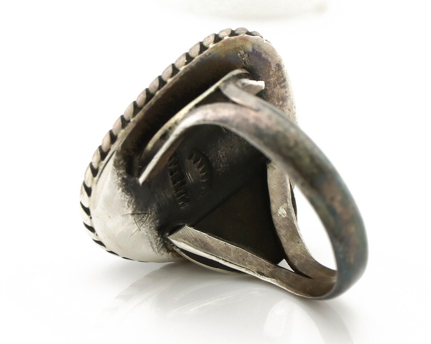 Navajo Handmade Ring 925 Silver Blue Turquoise Signed Native Artist C.80's