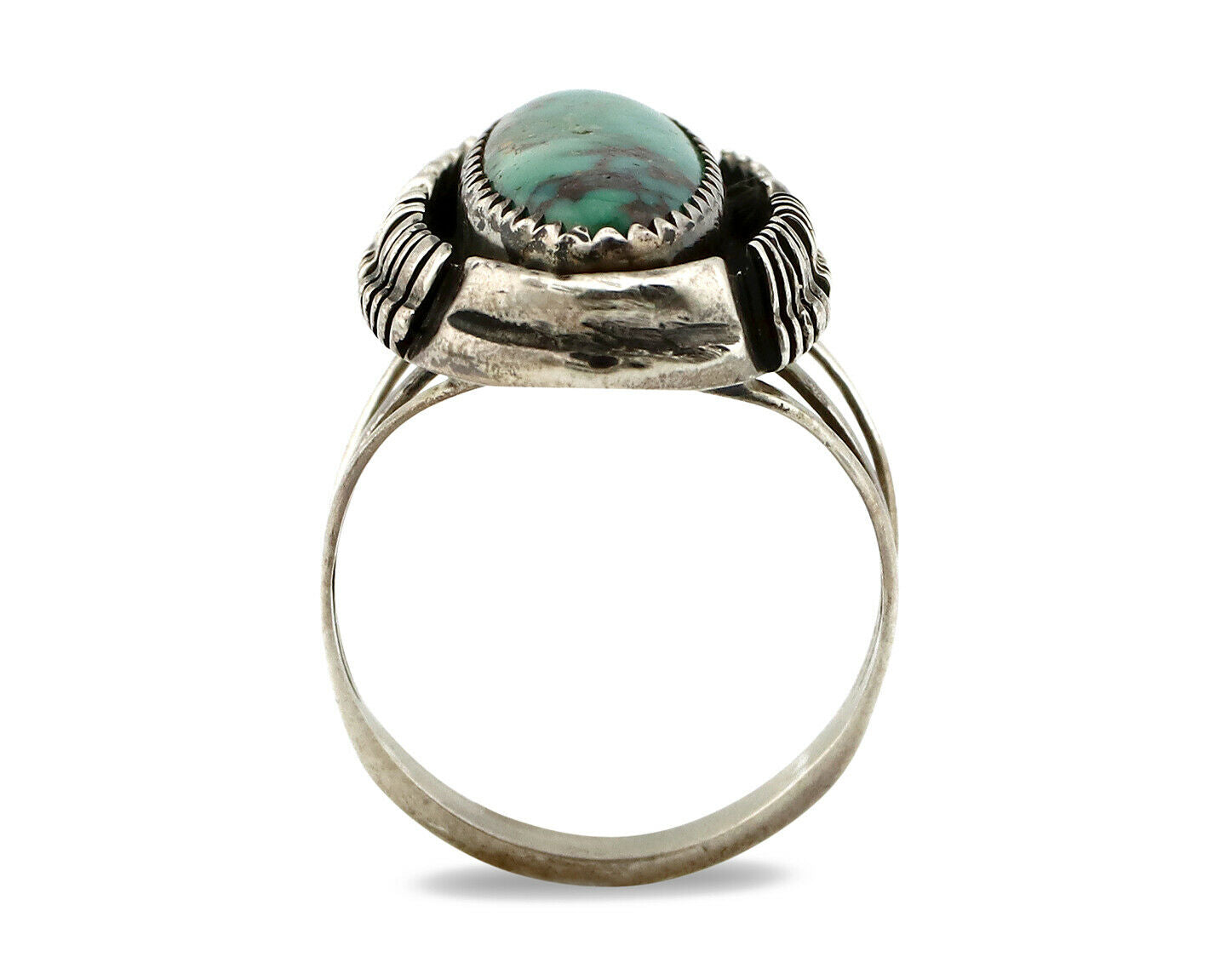 Navajo Shield Ring .925 Silver Blue Green Turquoise Artist Signed LY C.80's