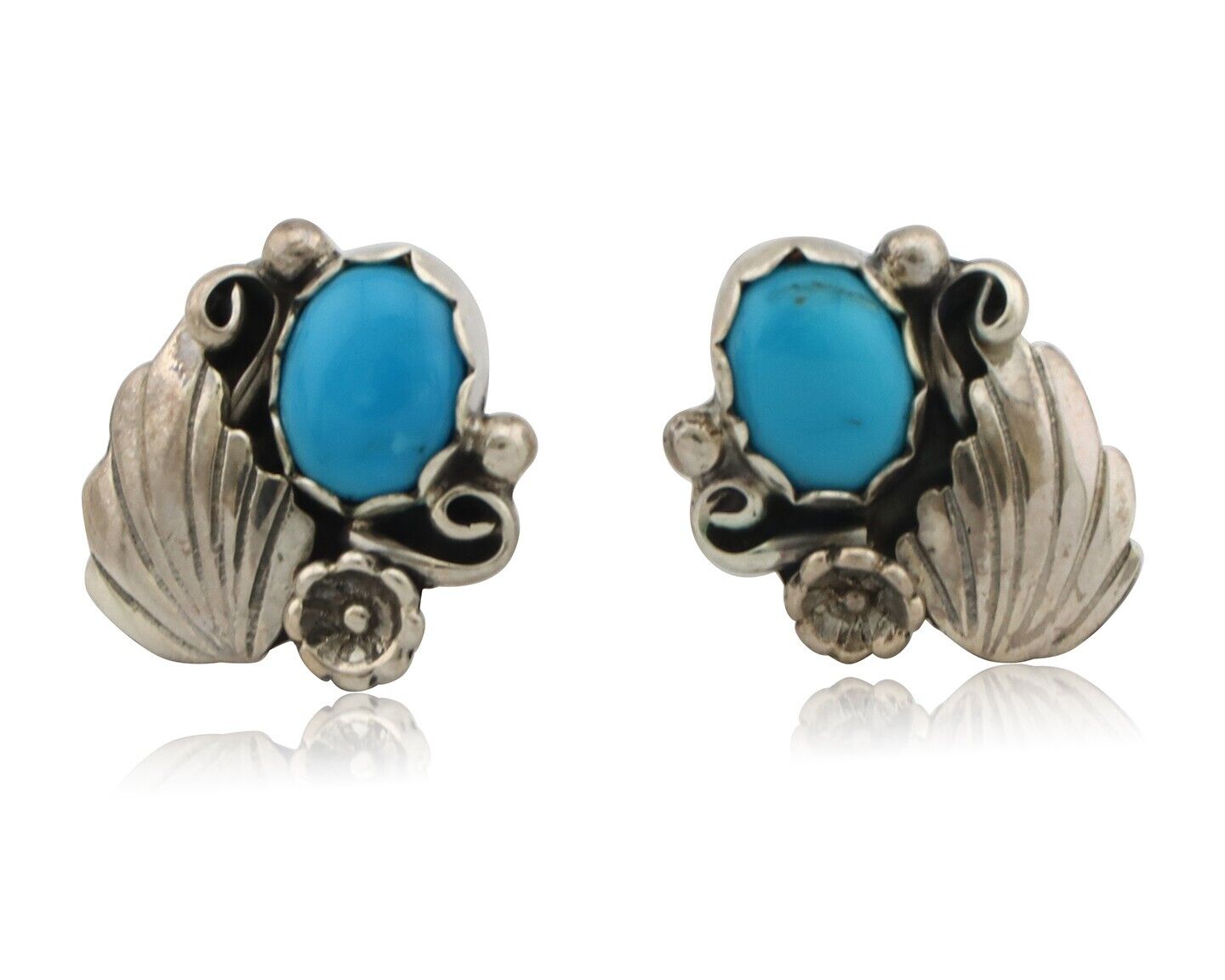Navajo Earrings 925 Silver Sleeping Beauty Turquoise Native American C.80's