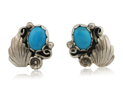 Navajo Earrings 925 Silver Sleeping Beauty Turquoise Native American C.80's