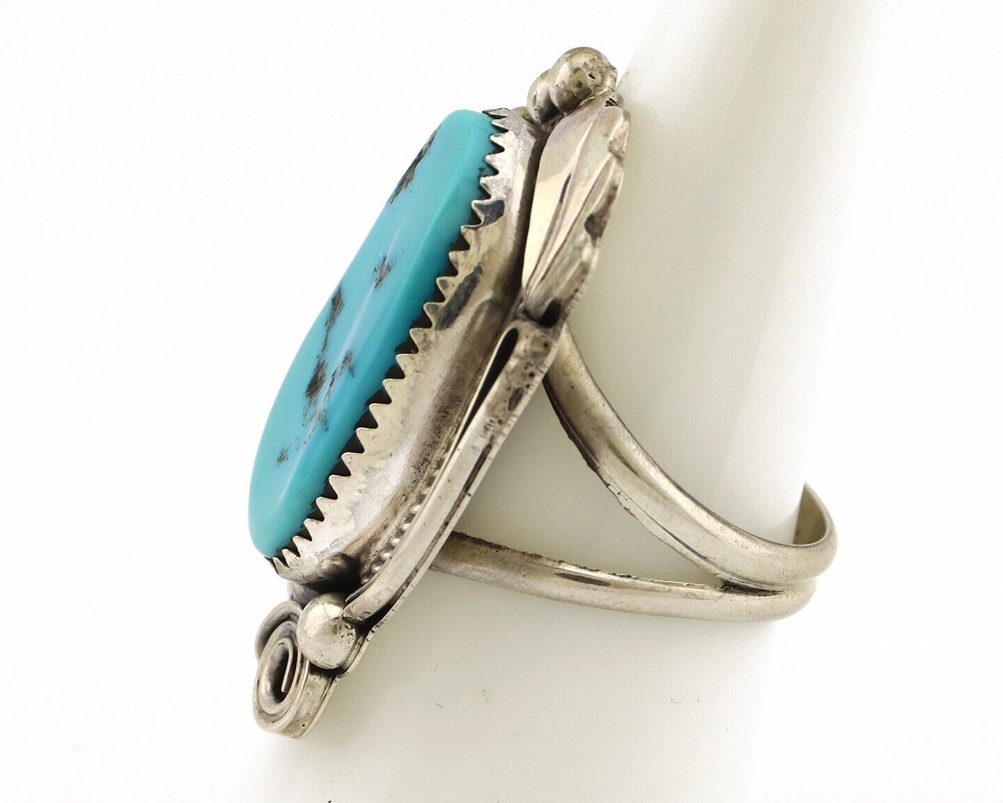 Navajo Inlay Band Ring 925 Silver Sleeping B Turquoise Signed Justin Morris C80s
