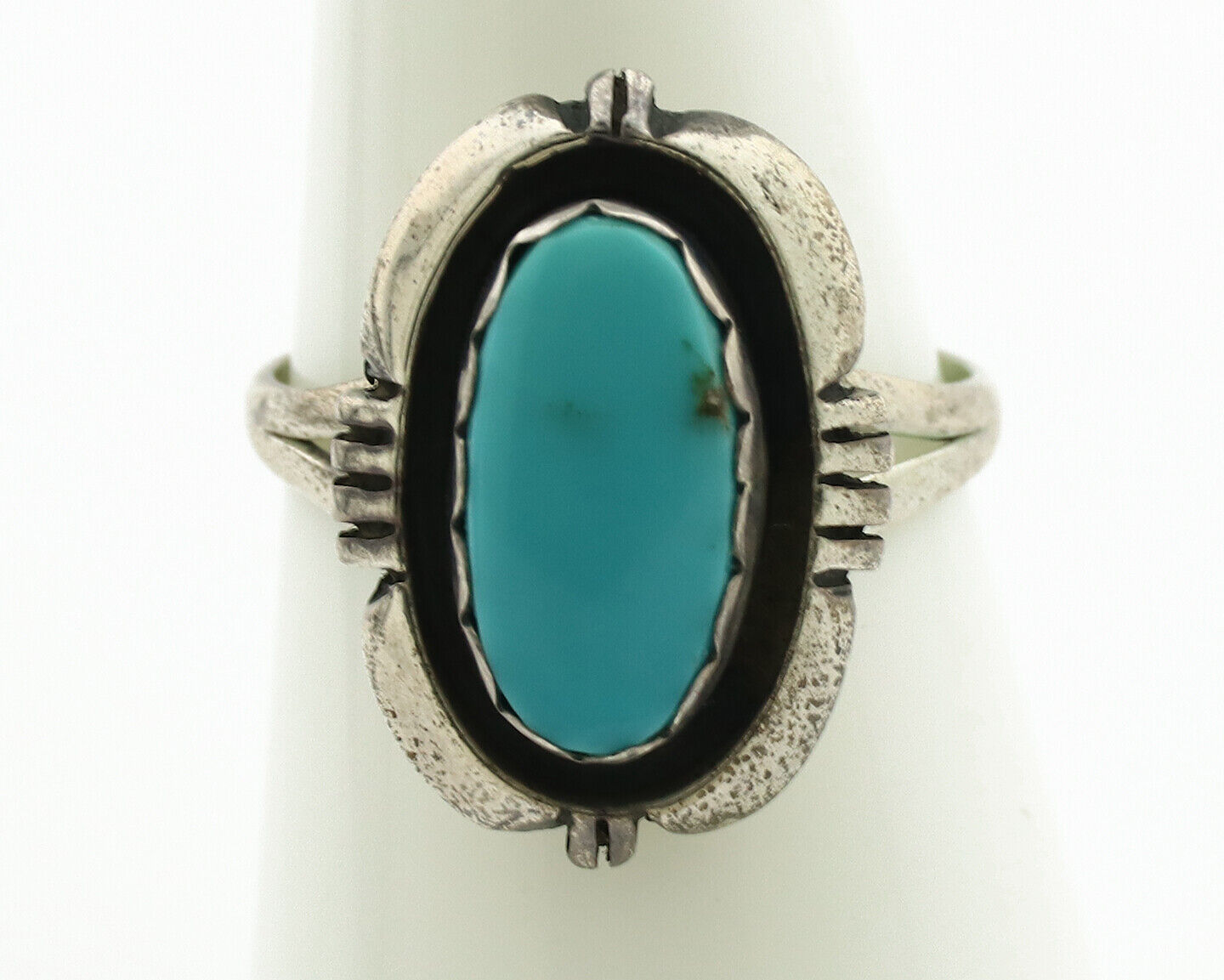 Navajo Ring .925 Silver Sleeping Beauty Turquoise Native Artist C.1980's