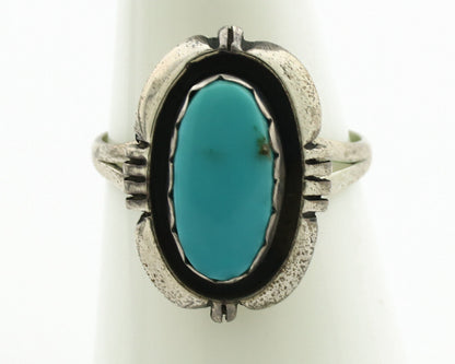 Navajo Ring .925 Silver Sleeping Beauty Turquoise Native Artist C.1980's
