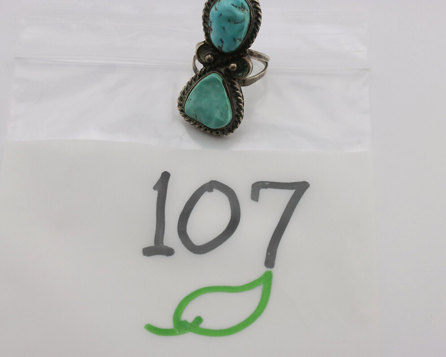 Navajo Ring .925 Silver Globe Turquoise Native American Artist C.1980's