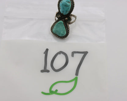 Navajo Ring .925 Silver Globe Turquoise Native American Artist C.1980's
