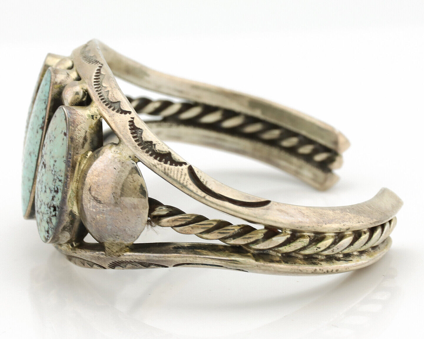 Navajo Bracelet .925 Silver Natural Blue Turquoise Artist Signed JP C.80's