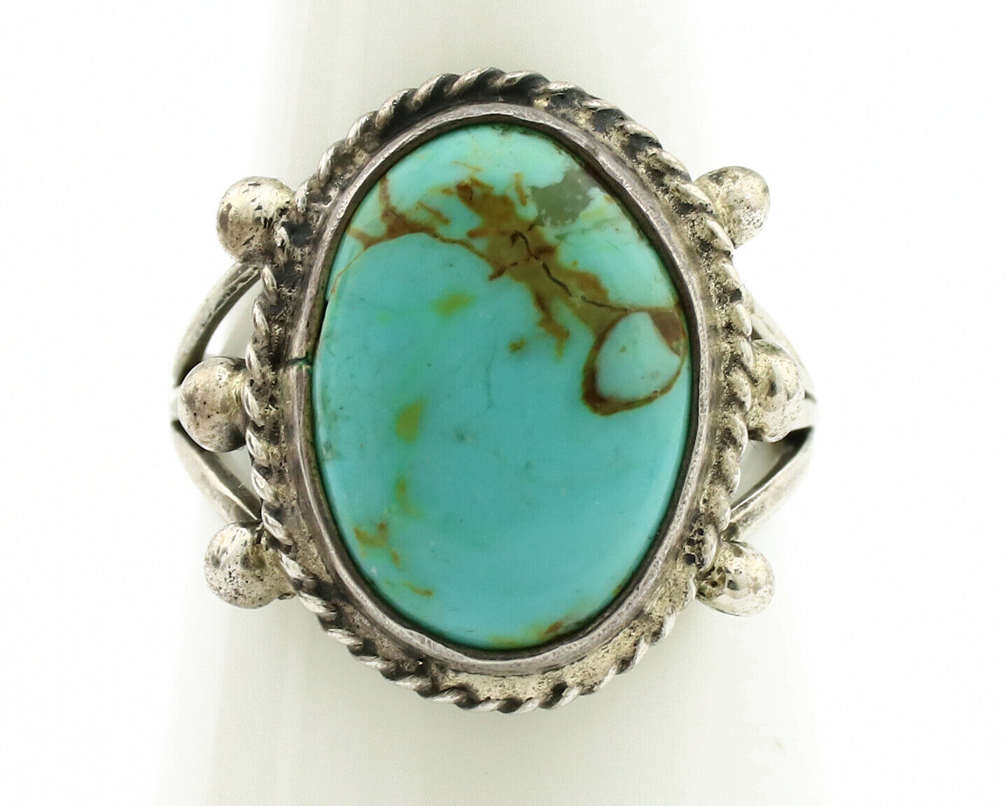 Navajo Ring .925 Silver Kingman Turquoise Artist Signed MC C.1980's