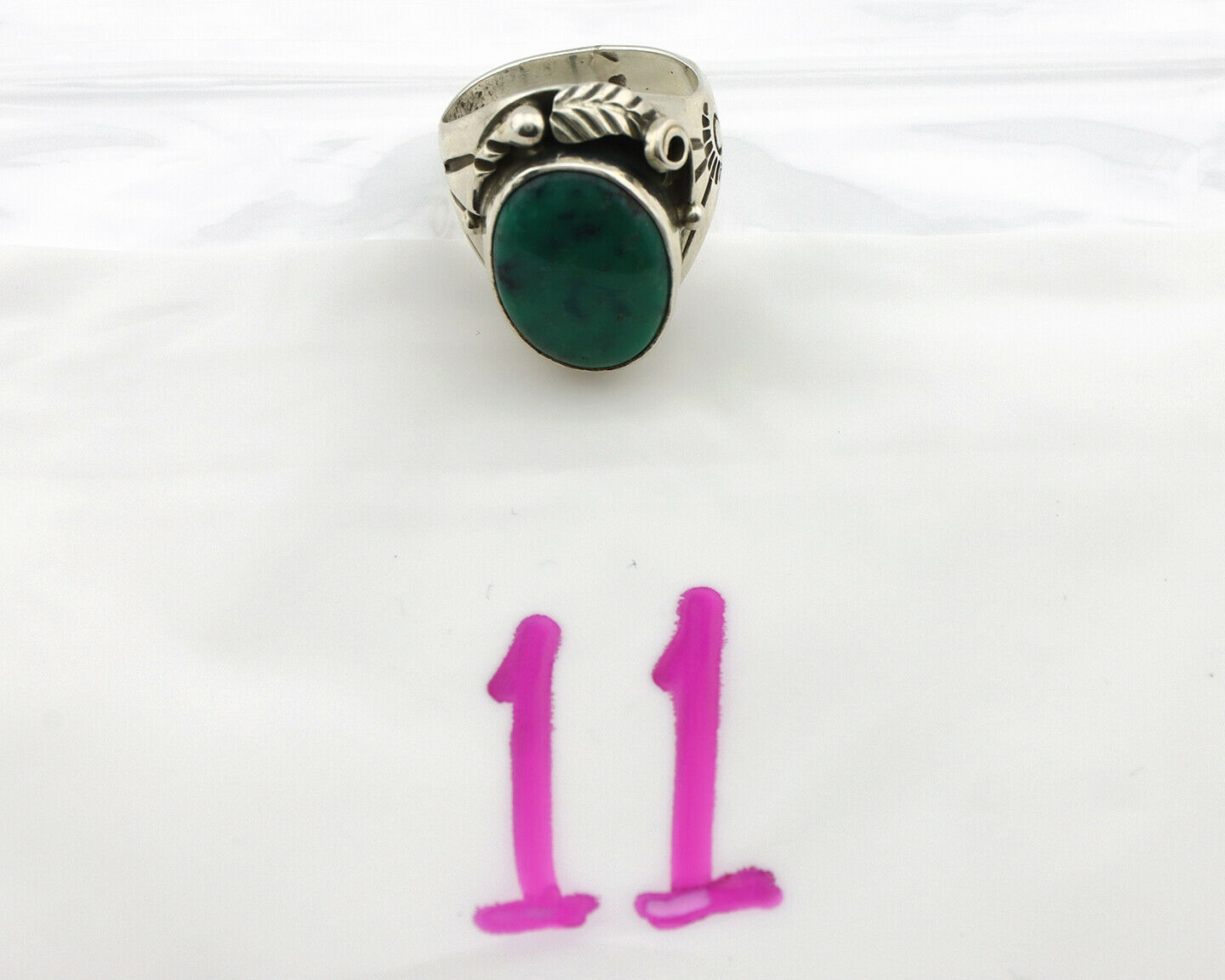 Navajo Ring .925 Silver Crescent Valley Turquoise Native Artist C.80's