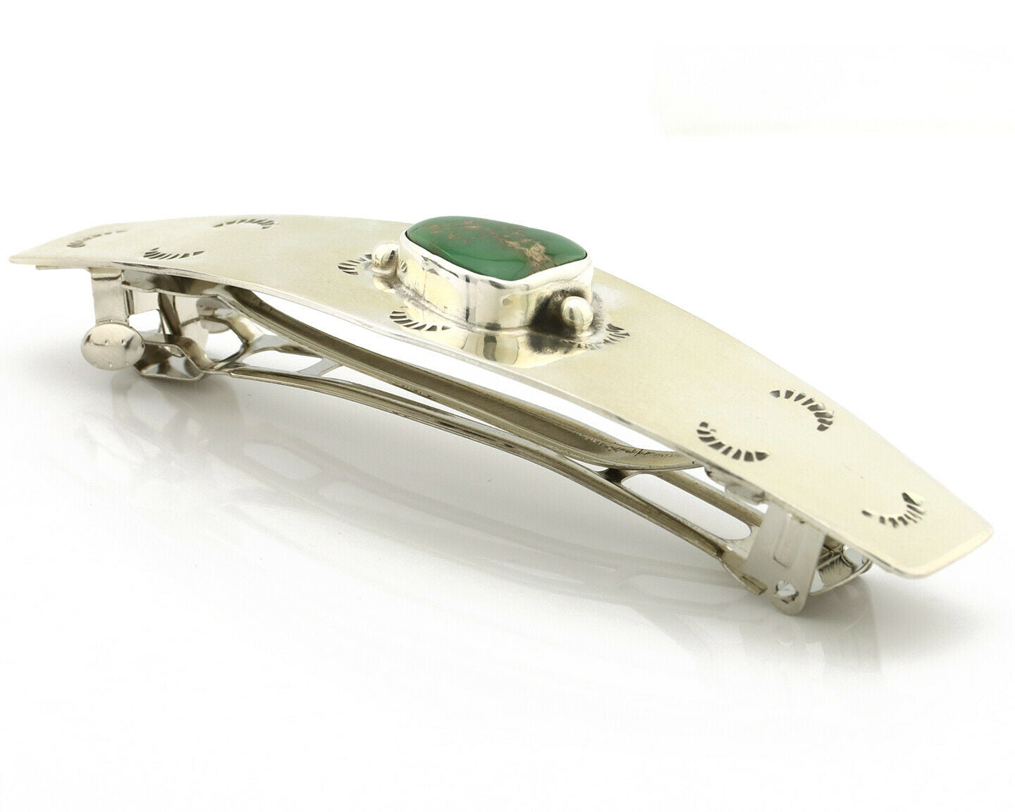 Navajo Hair Clip .925 Silver Green Turquoise Native American Barrette C.80's