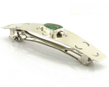 Navajo Hair Clip .925 Silver Green Turquoise Native American Barrette C.80's