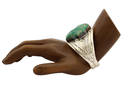 Navajo Cuff Bracelet .925 Silver Blue Green Turquoise Signed Tom Willeto C.80's