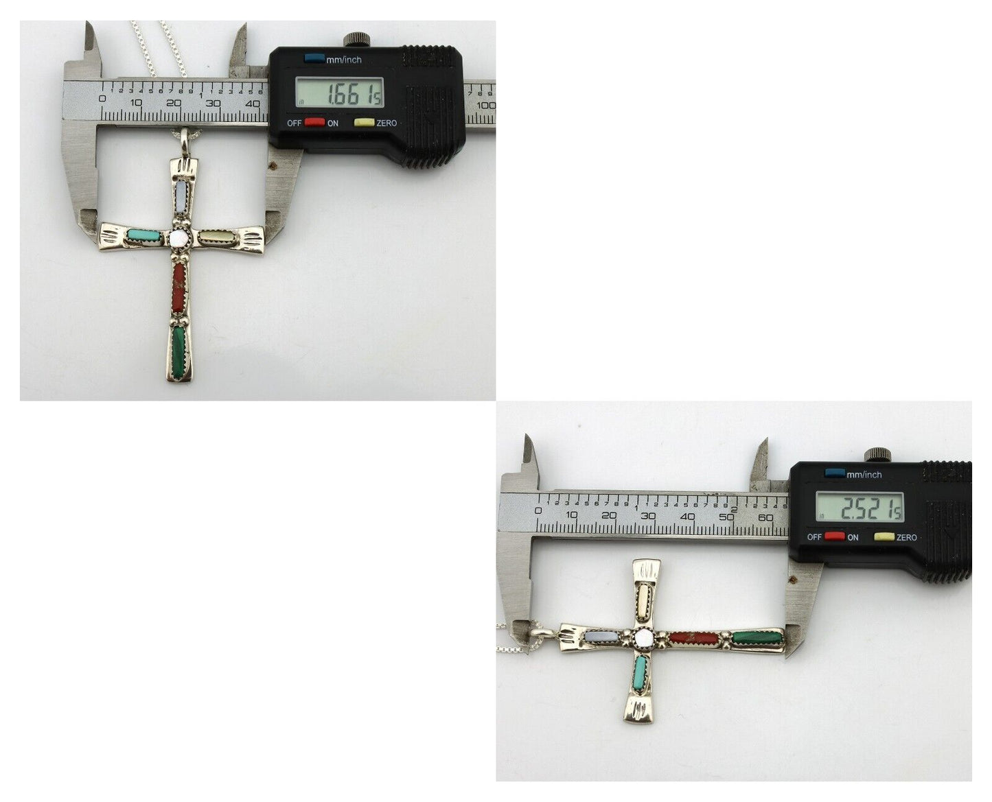 Zuni Handmade Cross Necklace 925 Silver Natural Gemstone Signed C. IULE C.80's