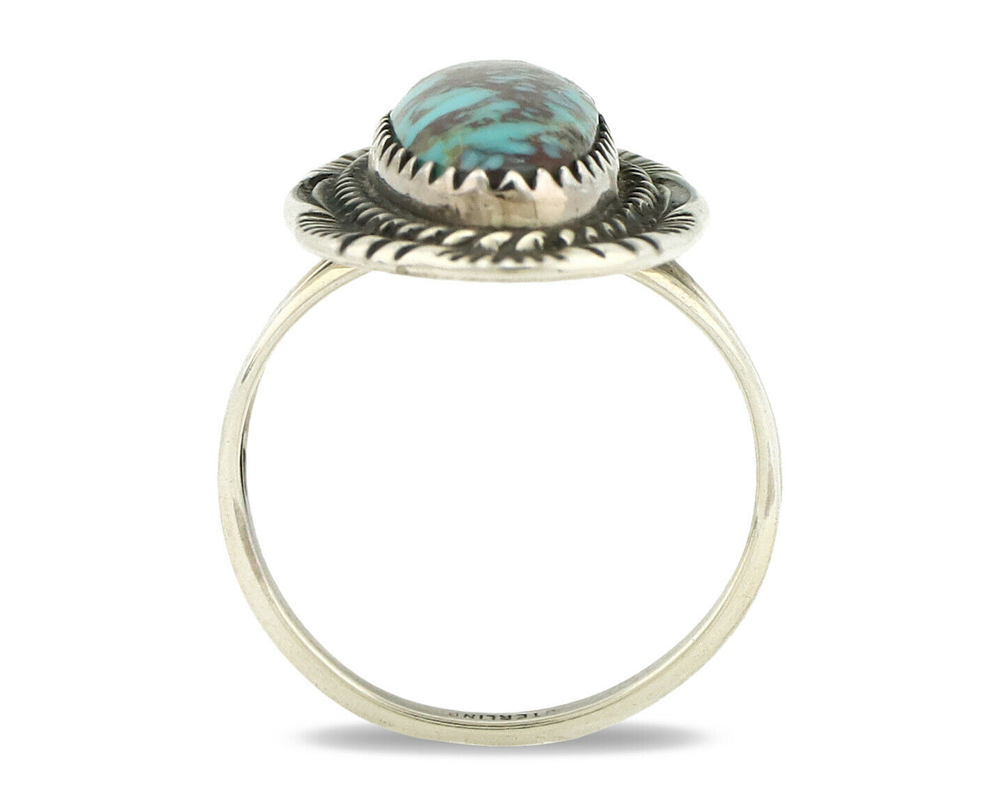 Navajo Ring .925 Silver Spiderweb Turquoise Artist Signed M C.90's