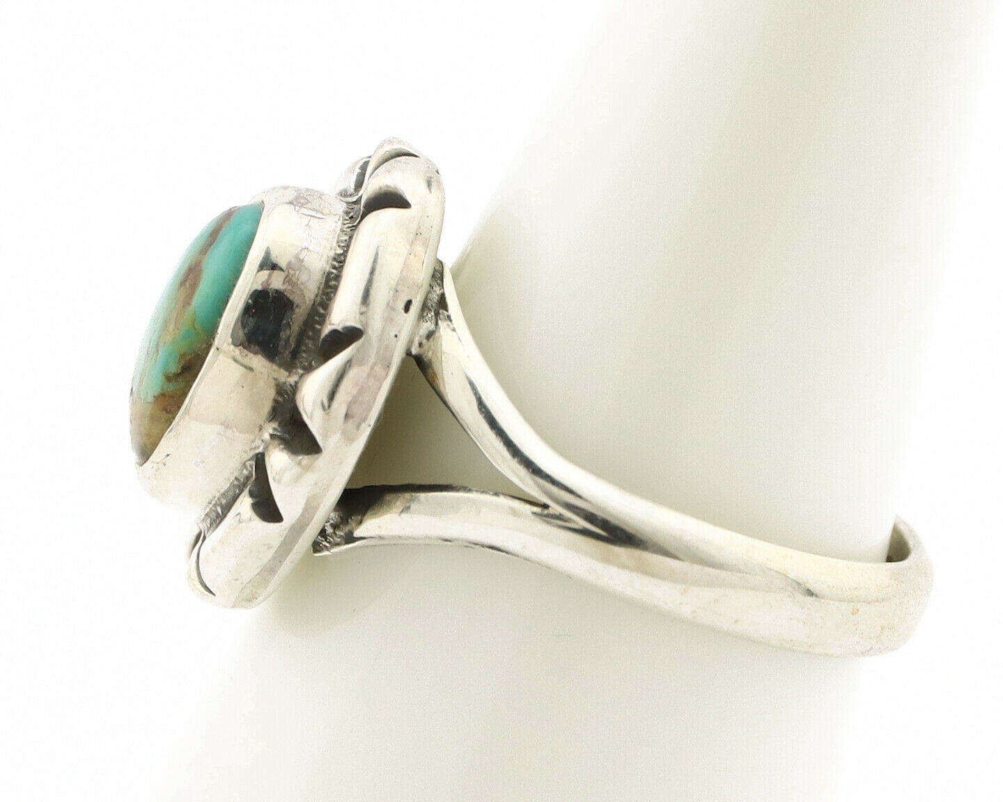 Navajo Ring .925 Silver Kingman Turquoise Artist Signed Gecko C.90's