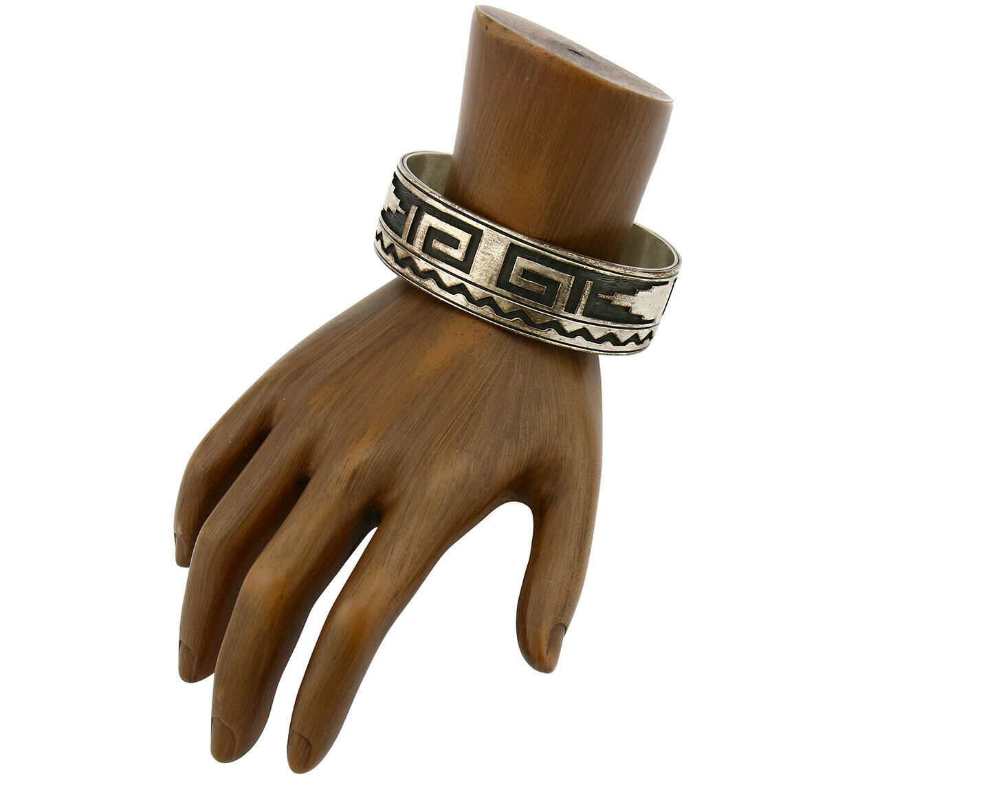 Hopi Bracelet .925 Silver Hand Stamped Overlay Signed RY C.80's