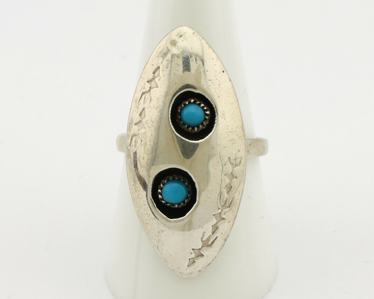Navajo Ring .925 Silver Handmade Spiderweb Turquoise Native Artist C.1980's