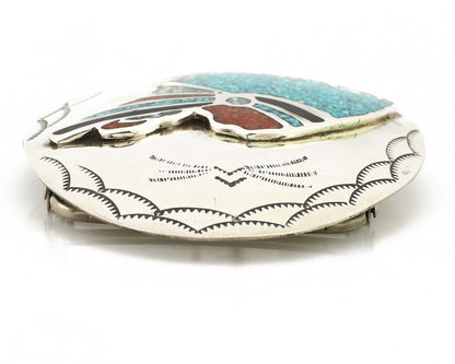 Navajo Belt Buckle 925 Silver Handmade Chip Inlay Artist Signed CP C.80s