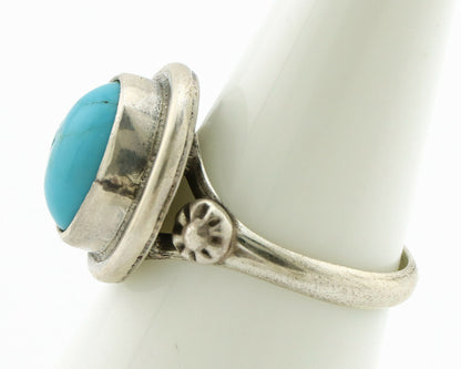 Navajo Ring .925 Silver Sleeping Beauty Turquoise Native American Artist C.1980s