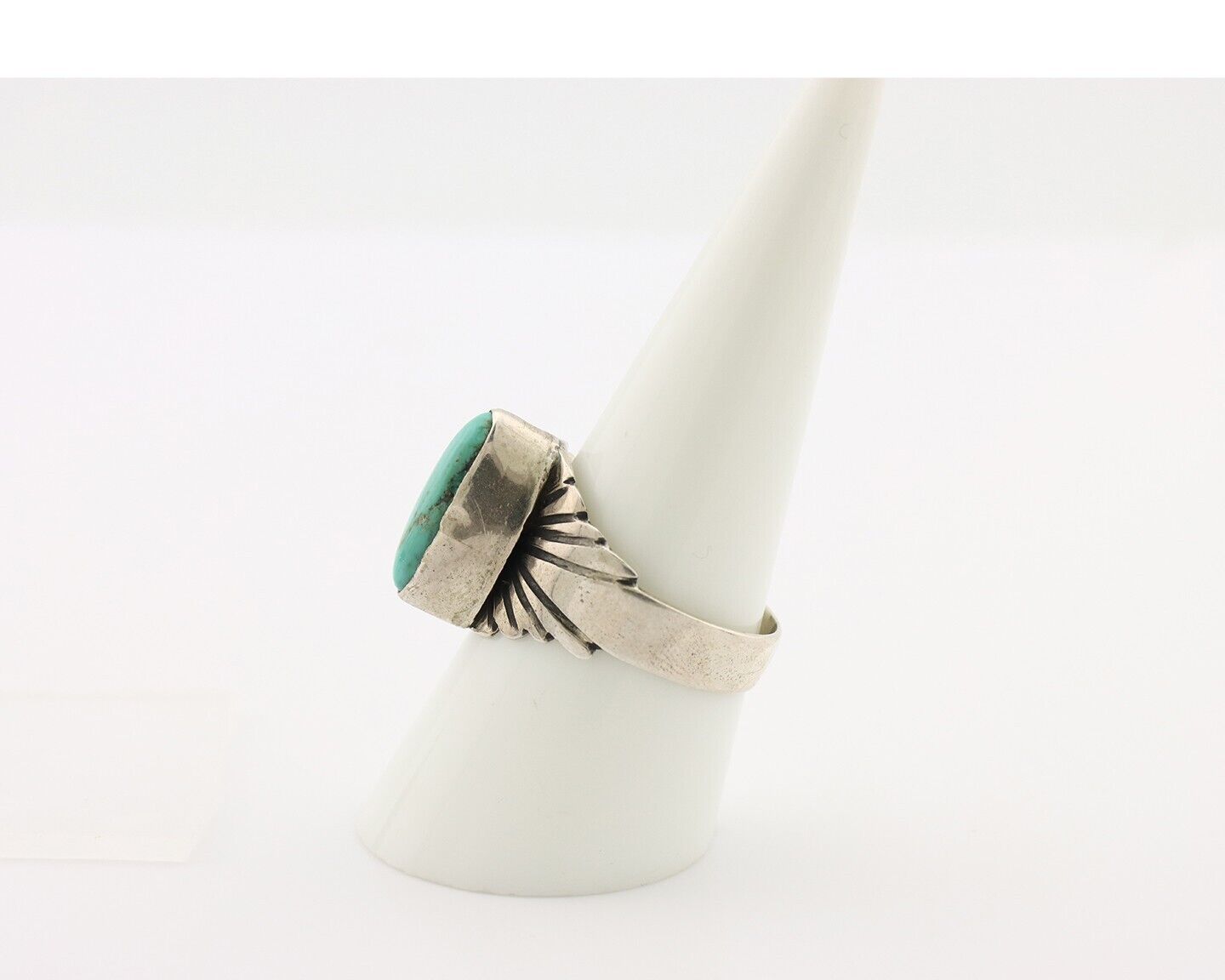 Navajo Ring 925 Silver Natural Blue Turquoise Artist Signed Pictograph C.80's
