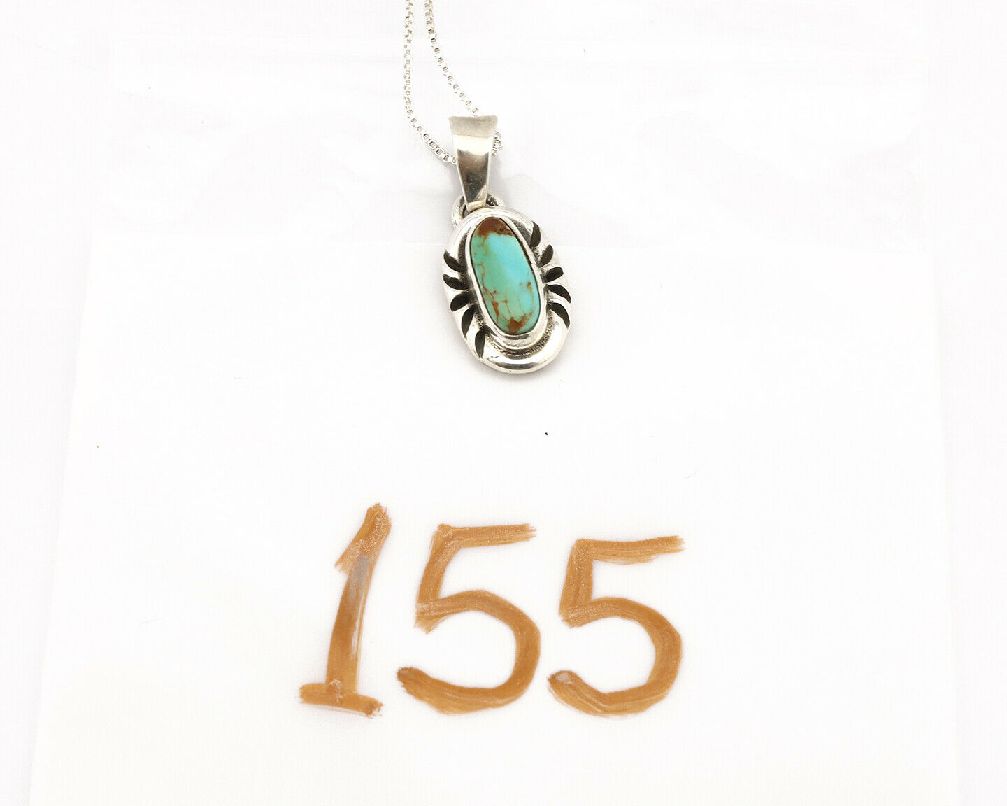 Navajo Necklace .925 Silver Kingman Turquoise Signed Gecko C.1980's