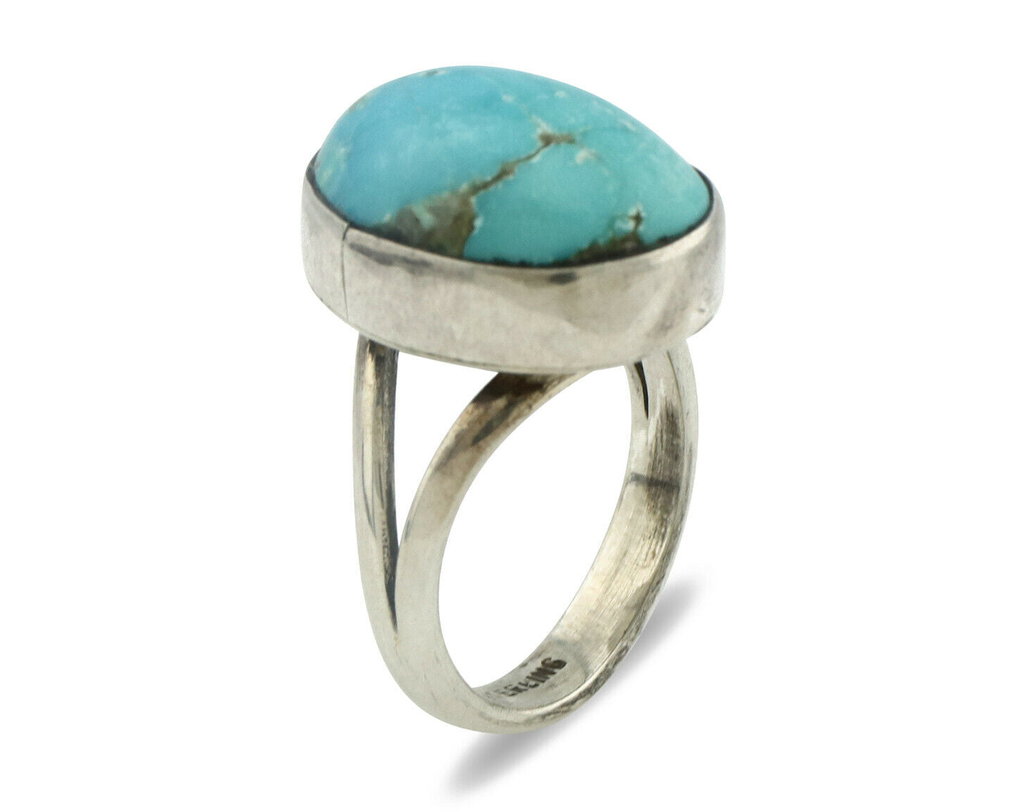 Navajo Ring .925 Silver Natural Blue Turquoise Signed Apache C.80's