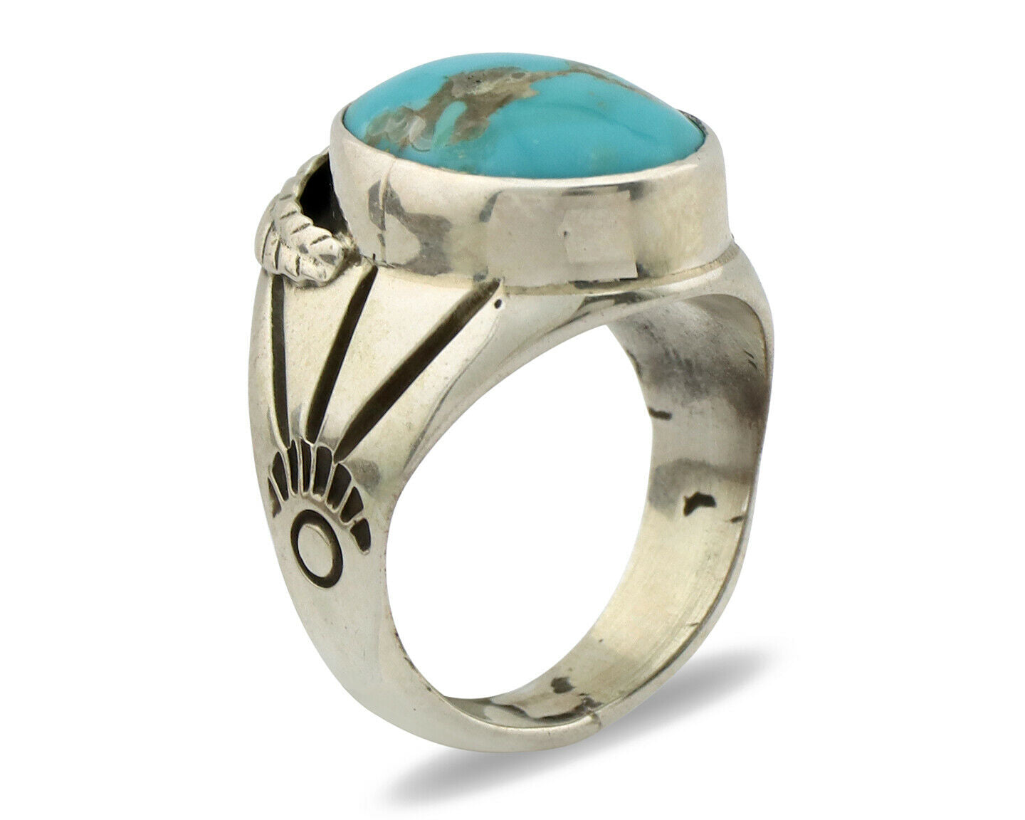 Navajo Ring .925 Silver Turquoise Mountain Native American Artist C.80's