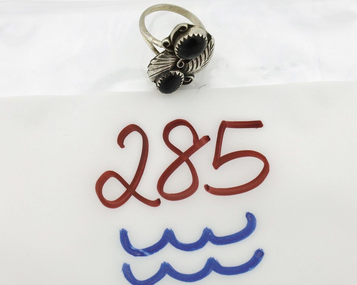 Navajo Ring 925 Silver Natural Mined Onyx Artist Signed T Thomas C.80's