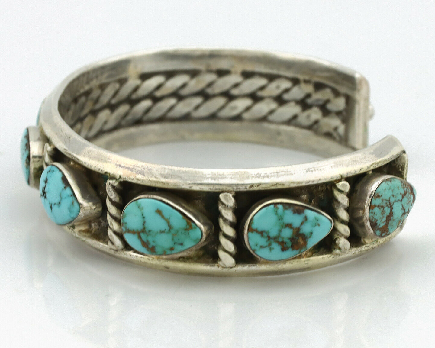 Navajo Bracelet .925 Silver Spiderweb Turquoise Artist Signed AY 80's