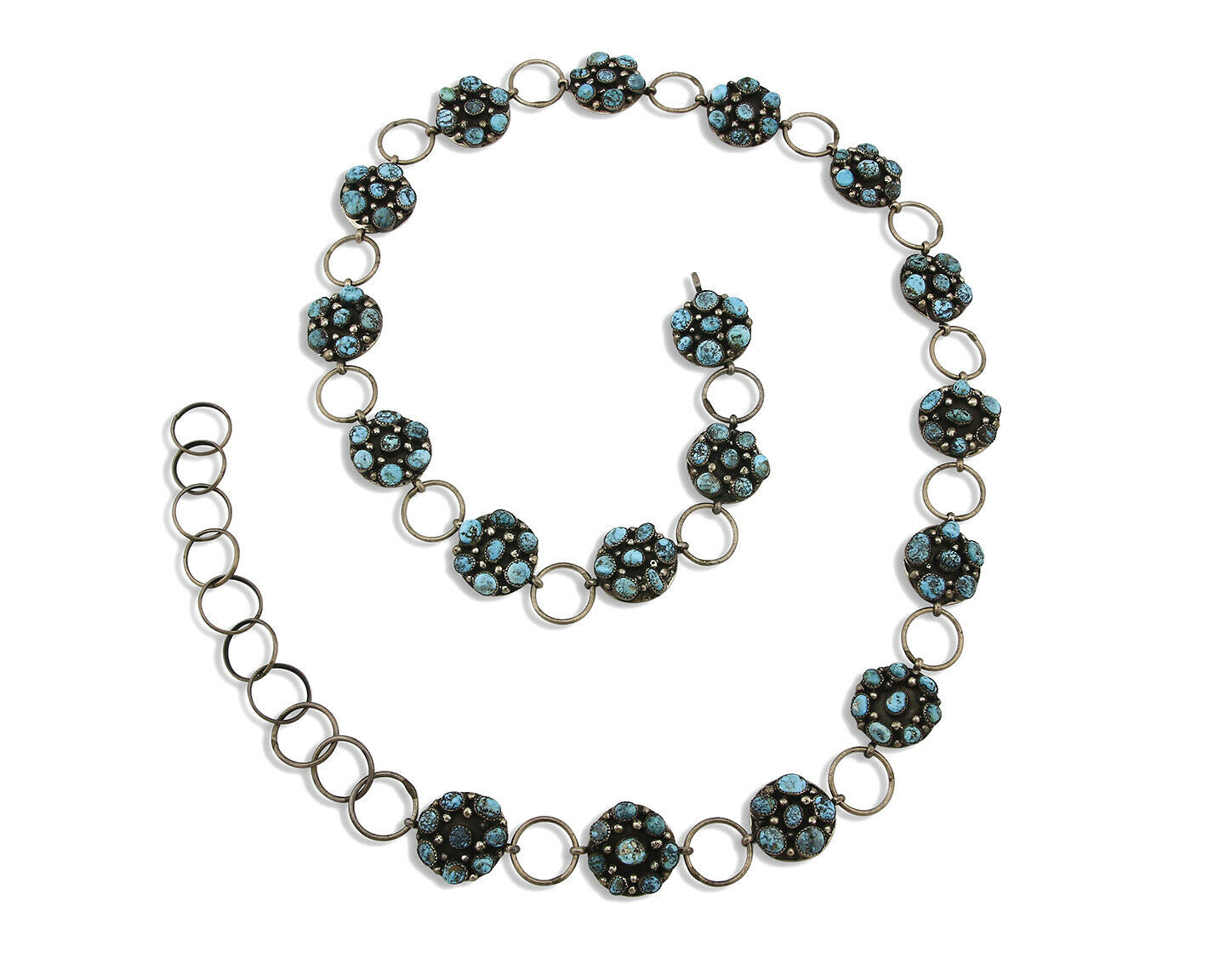 Navajo Concho Belt .925 Silver Rare Gleeson Turquoise Artist Native C. 80's