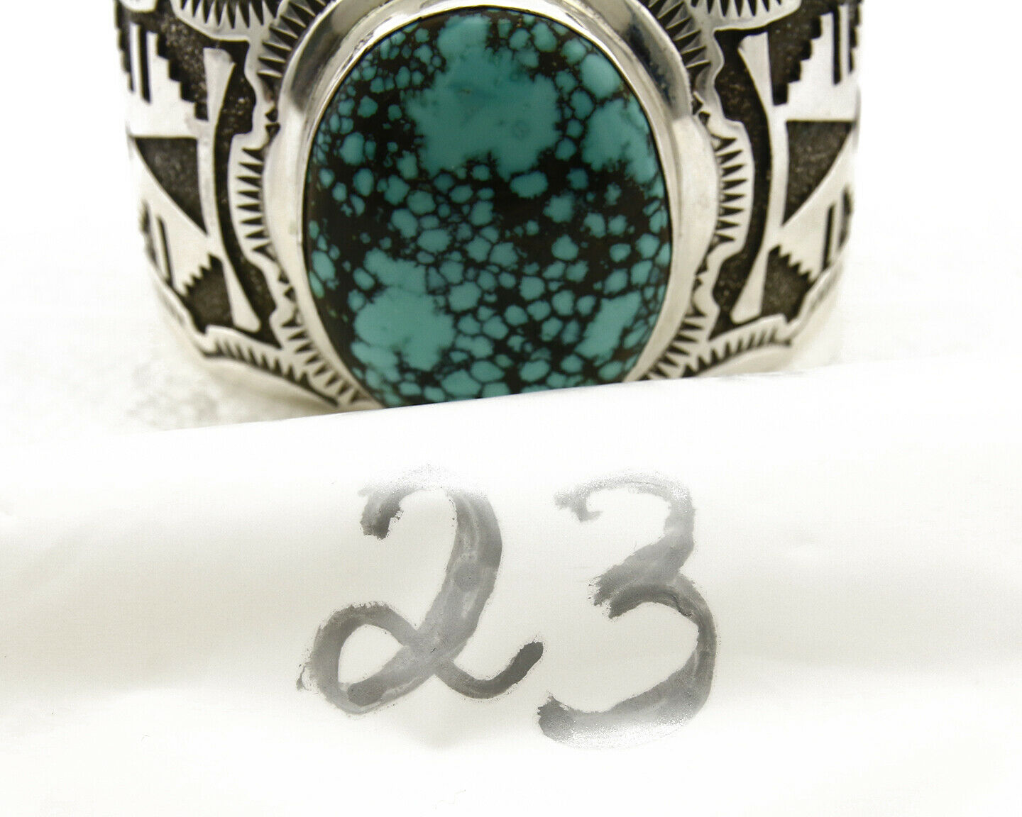 Navajo Cuff Bracelet .925 Silver Spiderweb Turquoise Signed Tommy Jackson C.80's