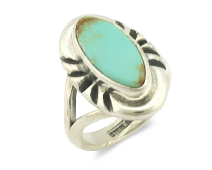Navajo Ring .925 Silver Natural Mined Turquoise Artist Signed Gecko C.80's