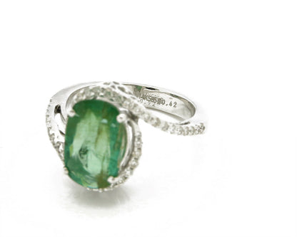 Women's Natural Mined Emerald & Diamond 3.31 tcw 14k SOLID White Gold Ring