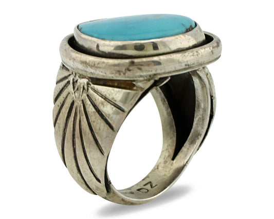 Navajo Ring .925 Silver Blue Turquoise Signed Aritst DZ C.80's