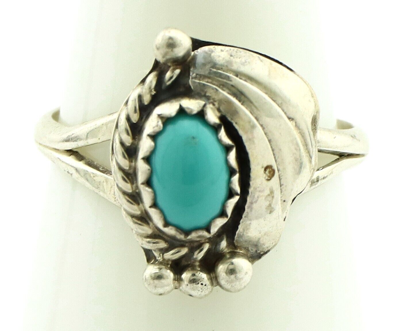 Navajo Ring .925 Silver Natural Blue Turquoise Artist Signed SN C.80's