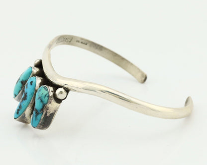 Navajo Bracelet 925 Silver Blue Kingman Turquoise Artist Signed E SANDAVOL C80s