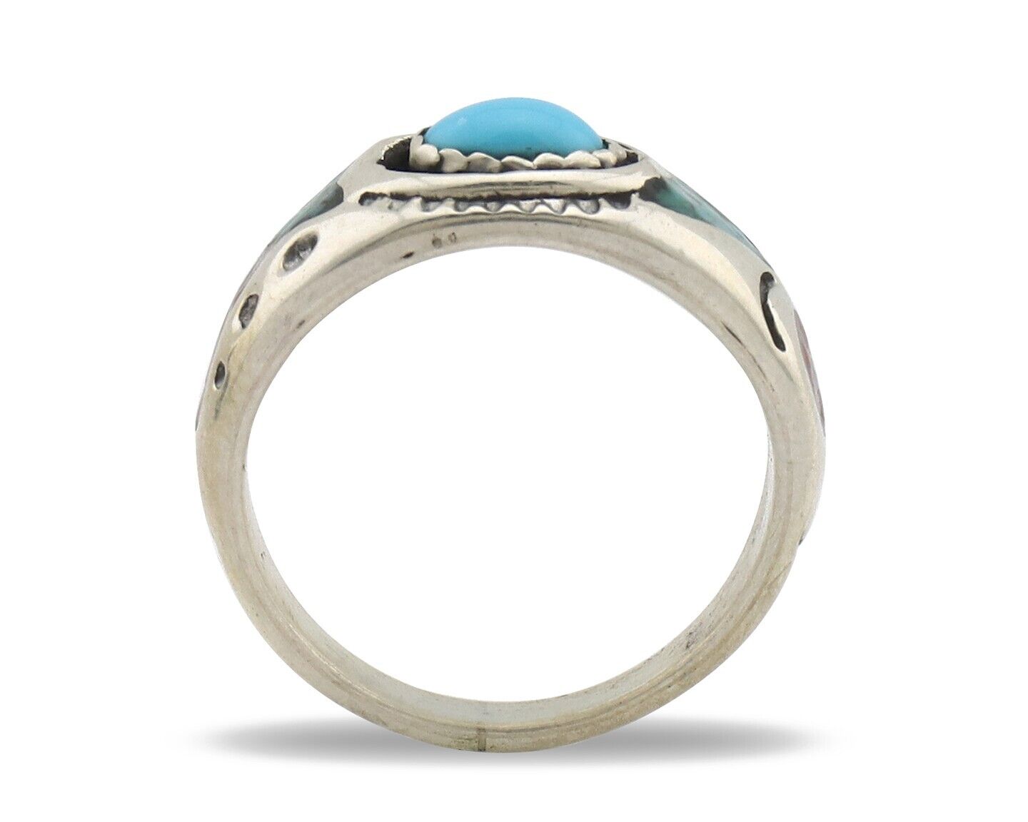 Navajo Handmade Ring 925 Silver Blue Turquoise & Coral Native American Artist